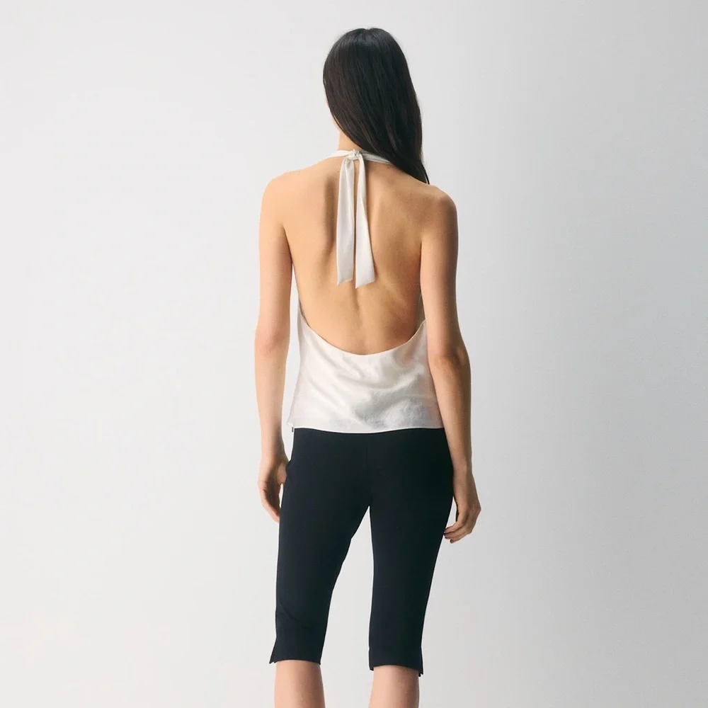 Aritzia Wilfred Martini Satin Halter Blouse in Light Birch - Picture 2 of 8